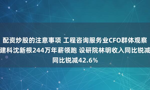 配资炒股的注意事项 工程咨询服务业CFO群体观察：上海建科沈新根244万年薪领跑 设研院林明收入同比锐减42.6%